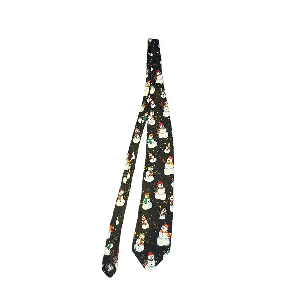 Hallmark Christmas Black Tie Men's Snowman Necktie 57